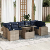 8 Piece Garden Sofa Set with Cushions Grey Poly Rattan Acacia 3326762
