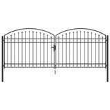 Fence Gate with Lock Grey 401 x 200 cm Steel 42008943