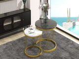 Round Coffee Modern Coffee Table Set of 2 Marble Pattern Top with Metal Frame, Small Side WF307775AAA