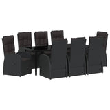Garden Dining Set with Cushion 9 pcs Black Poly Rattan 3379526