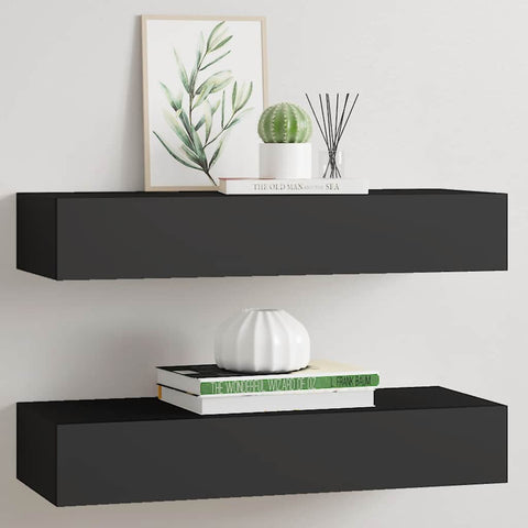 Wall-mounted Drawer Shelves 2 pcs Black 60x23.5x10cm MDF 330258
