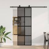 Sliding Door with Hardware Set Black 76x205 cm Tempered Glass 3375895