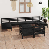 ZNTS 10 Piece Garden Lounge Set Black Solid Wood Pine 3083383