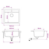 Kitchen Sink Single Basin Granite 60 x 51 x 30.5 cm Graphite 42053748