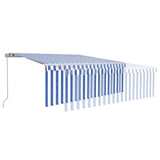 ZNTS Manual Retractable Awning with Blind&LED 4.5x3m Blue&White 3069321