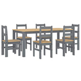 ZNTS 7 Piece Dining Set Panama Grey Solid Wood Pine 3345192