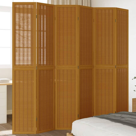ZNTS Room Divider 6 Panels Brown Solid Wood Paulownia 358828