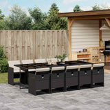 11 Piece Garden Dining Set with Cushions Black Poly Rattan 3210570