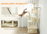 202cm Cat Tree with 6 Scratching Posts, 2 Hammocks, 2 Condos, 2 Perches, Pompoms, for Cats to Rest T3398P552535