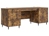 Desk with Shelf Smoked Oak 142.5 x 50 x 75 cm Engineered Wood 3414590