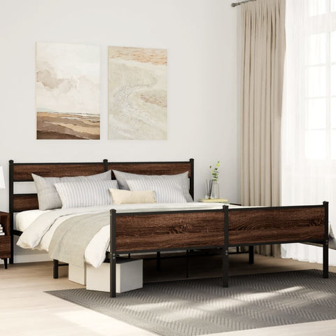 ZNTS Metal Bed Frame without Mattress Brown Oak 183x213 cm 3308518