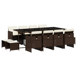 13 Piece Garden Dining Set with Cushions Brown Poly Rattan 3210621