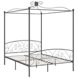 284484 Canopy Bed Frame without Mattress Grey Metal 160x200 cm