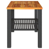 Garden Table Black 70x38x42 cm Poly Rattan Acacia Wood 366270