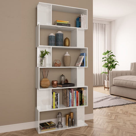 Book Cabinet/Room Divider High Gloss White 80x24x192 cm Engineered Wood 800096
