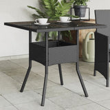 Garden Table with Glass Top Black 80x80x75 cm Poly Rattan 365521