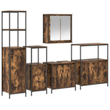Bathroom Furniture Set with Shelf 5 pcs Smoked Oak and Black 3328386