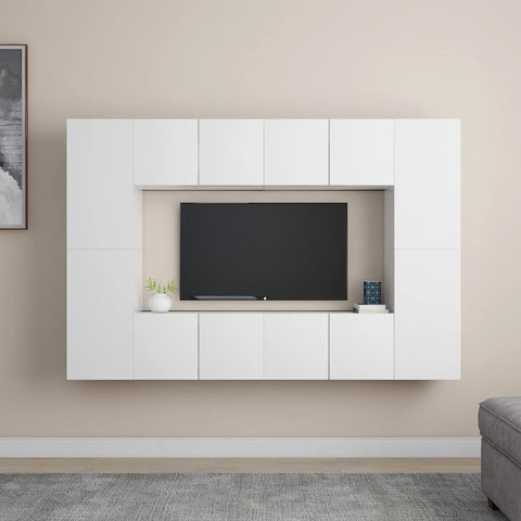 8 Piece TV Cabinet Set White Engineered Wood 3078668