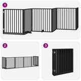 Dog Gate with Door Foldable 6 Panels Black 480 cm Poplar Wood 3155573