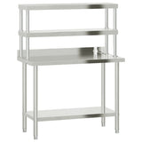 Kitchen Work Table with Overshelf 110x55x150 cm Stainless Steel 3208904