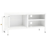 TV Cabinet White 90x30x44 cm Steel and Glass 336056