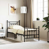 Metal Bed Frame without Mattress with Footboard Black 75x190cm 353545