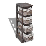 Wooden Storage Rack 4 Weaving Baskets Brown 240800