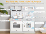 Kids Wooden Toy Kitchen Pretend Play Cooking Playset w/ Sound & Light Effect, Battery Operated T3398P378967