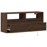 TV Wall Cabinet with LED Lights Brown Oak 100x31x45 cm 852340