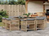 9 Piece Garden Dining Set with Cushions Mix Beige Poly Rattan 3211740