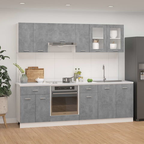 ZNTS 8 Piece Kitchen Cabinet Set Concrete Grey Engineered Wood 3067651