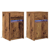 LED Bedside Cabinet with Drawer 2 pcs Old wood 38 x 34 x 61 cm 874144