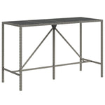 ZNTS Bar Table with Glass Top Grey 180x70x110 cm Poly Rattan 362592