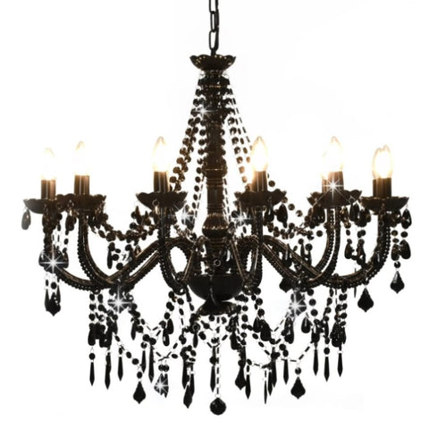 Chandelier with Beads Black 12 x E14 Bulbs 281609