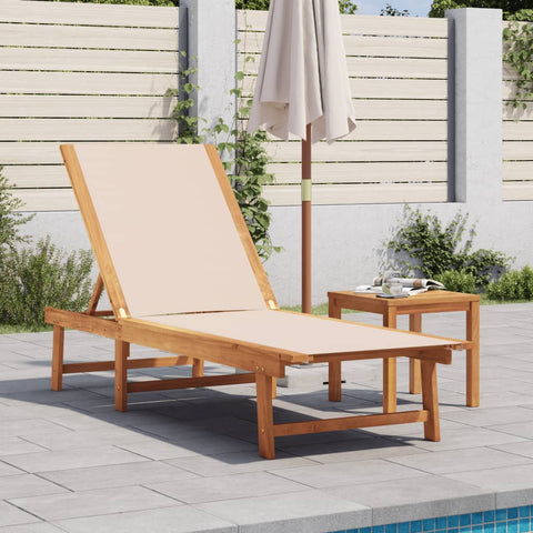 Sun Lounger with Table Cream Solid Wood Acacia and Textilene 4008416