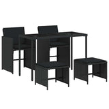 5 Piece Garden Dining Set with Cushions Black Poly Rattan 365081