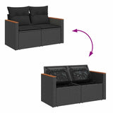 7 Piece Garden Sofa Set with Cushions Black Poly Rattan Acacia 3327506