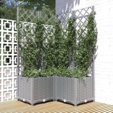 Garden Planter with Trellis Light Grey 80x80x136 cm PP 153276