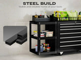 Lockable Steel Tool Chest on Wheels, 7 Drawer Tool Box with Handle for Workshop, Garage, Black T3398P554080