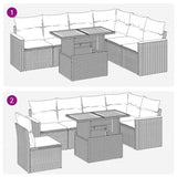 7 Piece Garden Sofa Set with Cushions Grey Poly Rattan Acacia 3327497