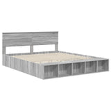 Bed Frame with Shelf Grey Sonoma 200 x 200 cm Engineered Wood 3408338