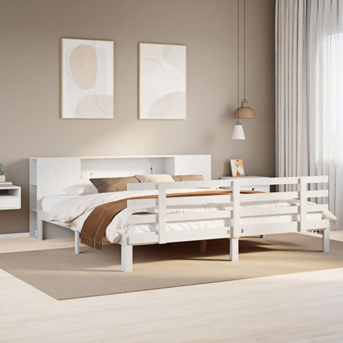ZNTS Bookcase Bed without Mattress White 180x200 cm Super King Solid Wood Pine 3322717