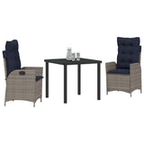 Garden Dining Set with Cushion 3 pcs Grey and Black Rattan 3380575