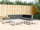 5 Piece Garden Sofa Set with Cushions White Solid Wood Pine 3216966