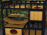 Outdoor Cat Shelter, Four-Tier Wooden Feral Cat House, with Suspension Bridge, Cat Houses, Balcony, T3398P347604