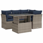 5 Piece Garden Sofa Set with Cushions Grey Poly Rattan Acacia 3326152