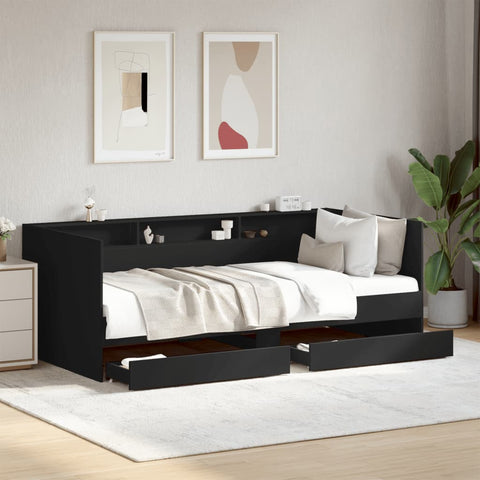 ZNTS Daybed with Drawers without Mattress Black 100x200 cm 3280840