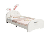 3ft Single Rabbit-Shaped Upholstered Bed Frame, Bunny Ear Headboard & Footboard Storage Pocket, Soft N652P412013W