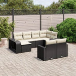 ZNTS 10 Piece Garden Sofa Set with Cushions Black Poly Rattan 3228896