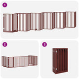 Dog Gate with Door Foldable 12 Panels Brown 600 cm Poplar Wood 3155551